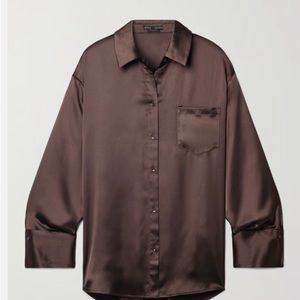 Gently used oversized satin finished blouse, Alice & Olivia, size XL, brown